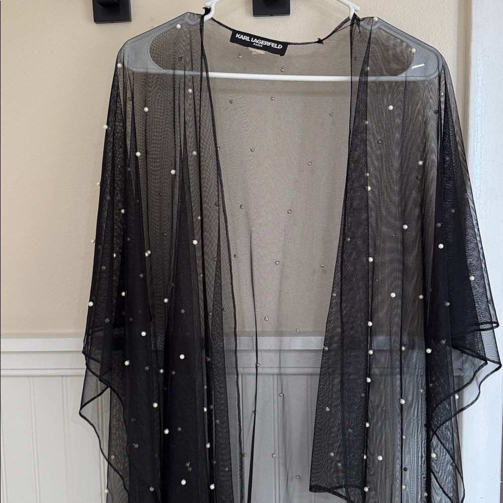Karl Lagerfeld Black Sheer Beaded Wrap - Picture 6 of 6